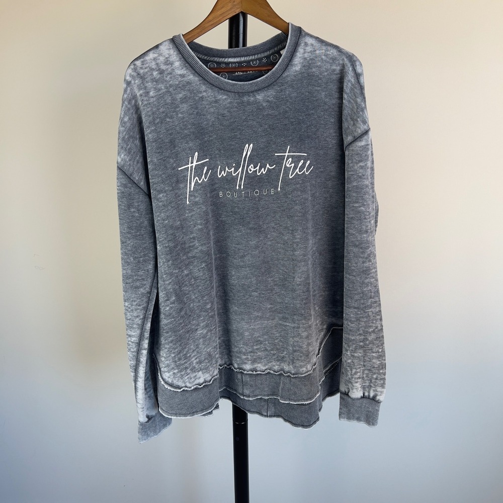 The Willow Tree Boutique Acid Wash Graphic Sweatshirt Gray 2XL Layered Hem